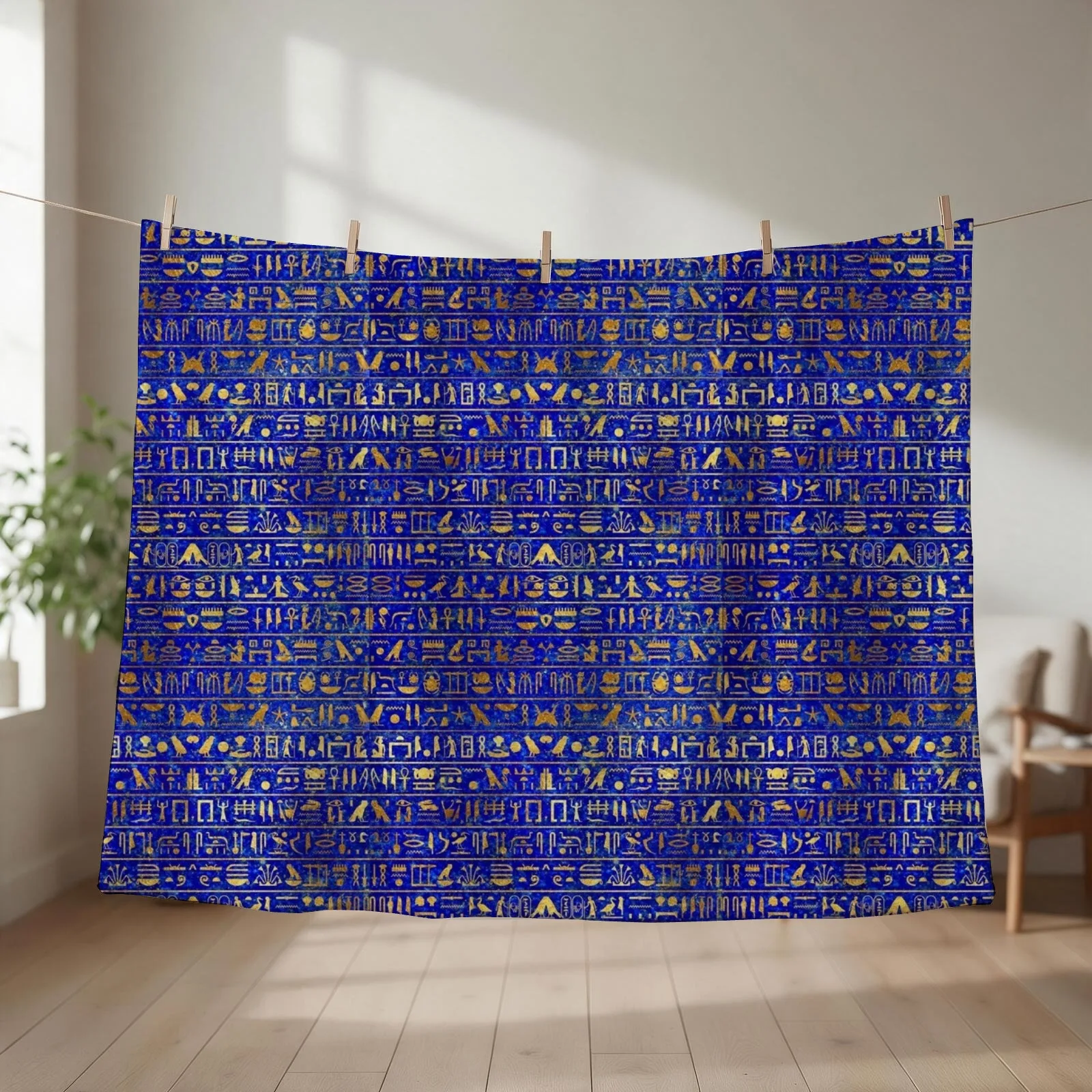 Blue Lapis and Gold Hieroglyphics Mask Throw Blanket Bed covers Luxury Throw Thin Beach Blankets