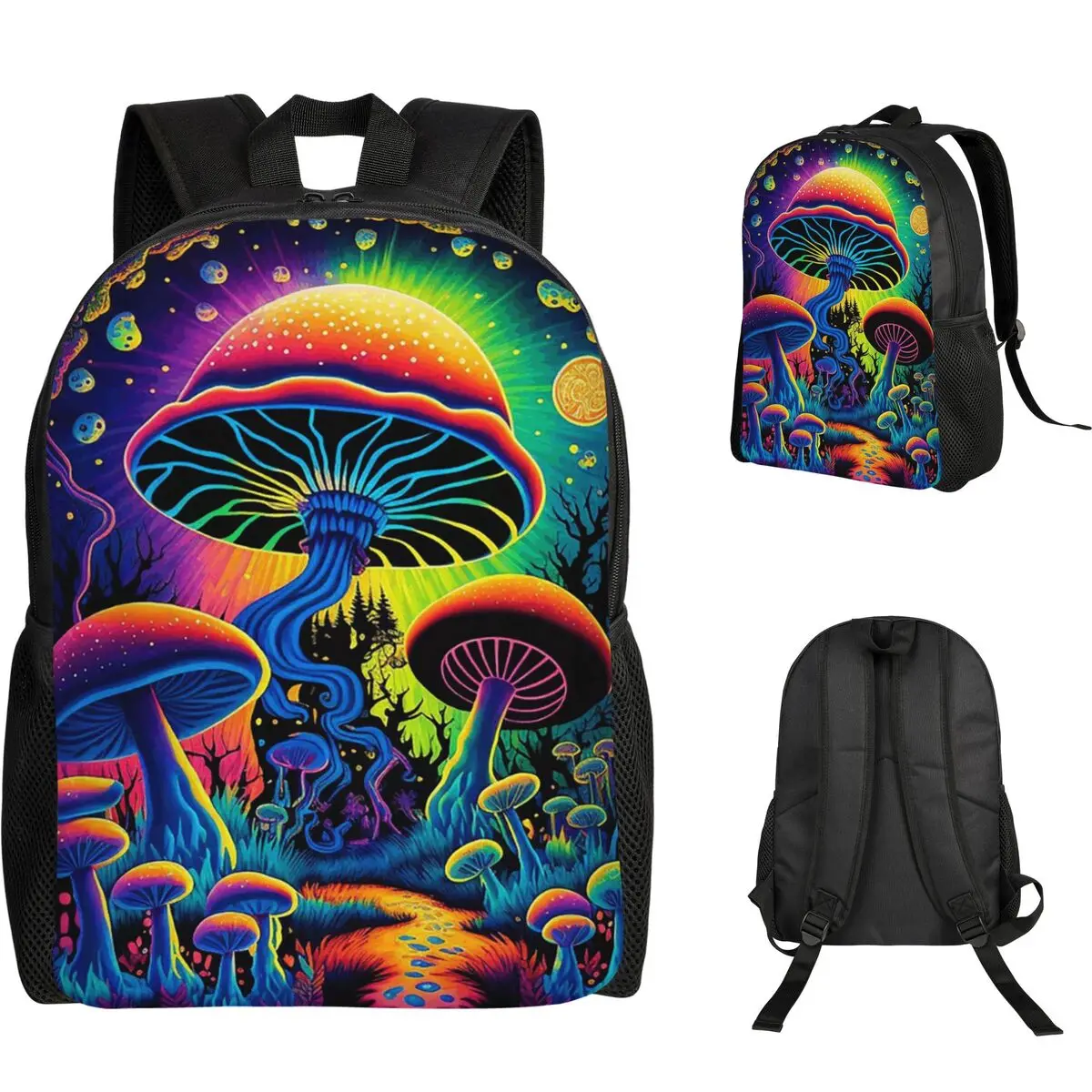 Psychedelic Magic Glowing Mushrooms 3 Backpack Student Boys Girls BookBag School Bag Laptop Shoulder Bags