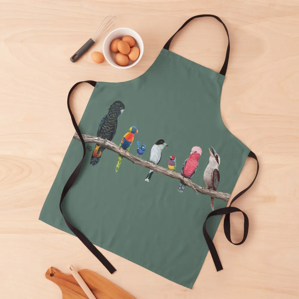 

Australian Birds Antique Green Background Apron For Girl For Women Kitchen Apron