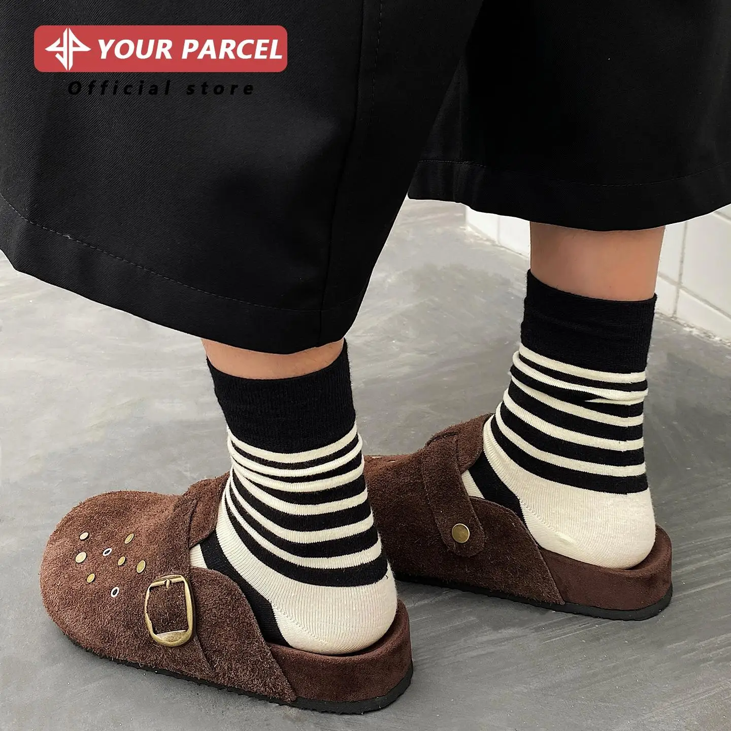 Cow suede Boken shoes men's metal needle buckle design without backless heel Muller shoes casual cork couple outdoor slippers