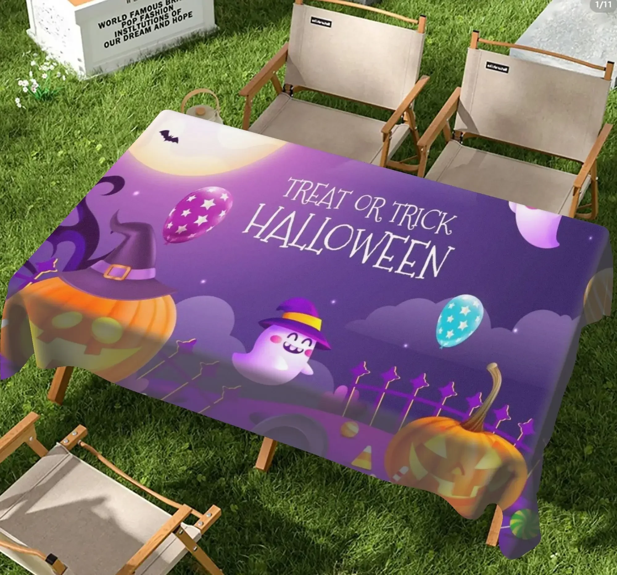 Spooky Pumpkin Halloween Tablecloth Waterproof Stain Resistant Outdoor Party Picnic Essentials