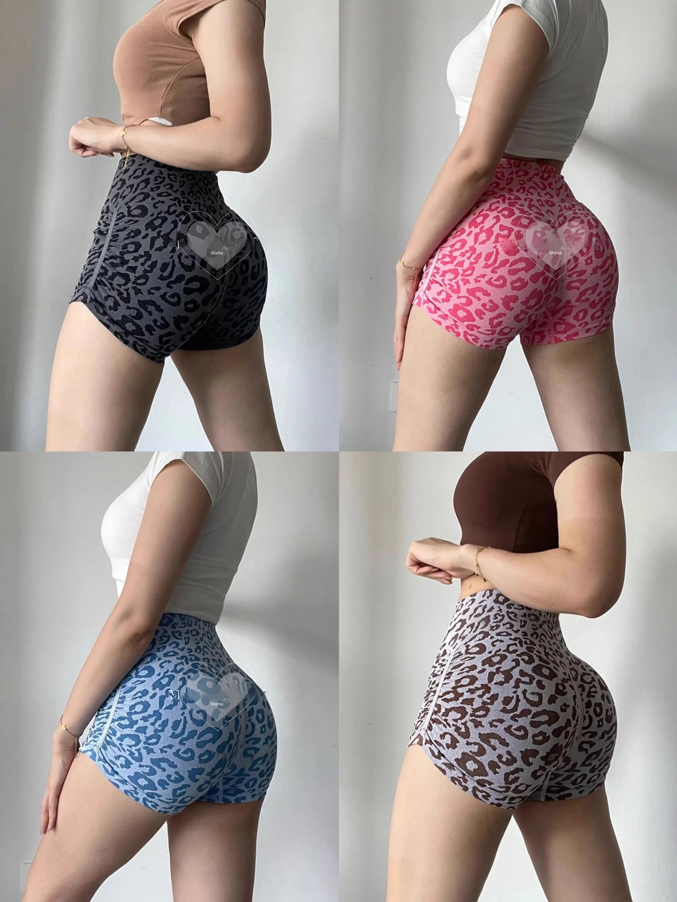 Treasure Girl Fitness Leopard Print Seamless Knitted Short Tight Pants High Waist Breathable Lightweight Yoga Gym Sports Shorts