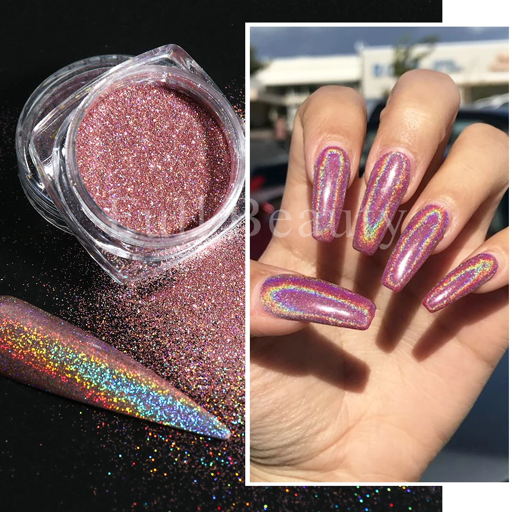 Holographic Nail Powder Silver Sequins For Nails Pink White Chrome Rub Pigment Shiny Hologram Glitters Winter Decoration GL1028