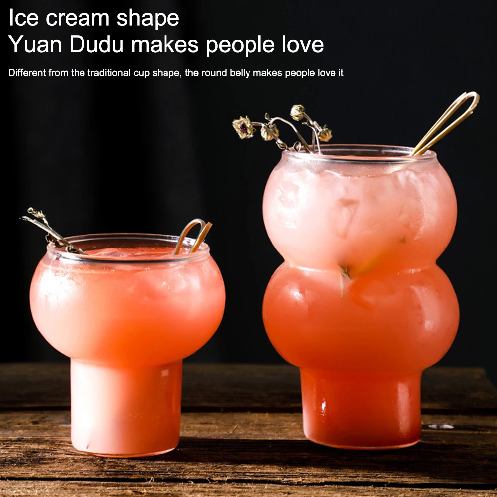 300/520ML Gourd Shape Cocktail Glass Coffee Mug Household Transparent Whiskey Wine Yogurt Dessert Glass Cup Home Bar Drinkware