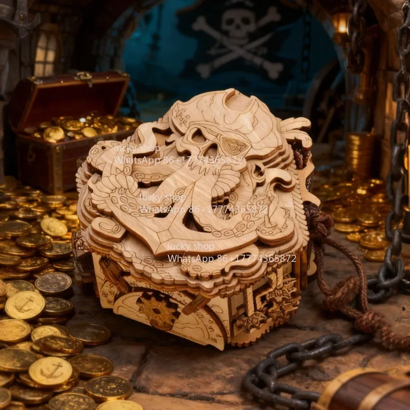 

Blackbeard's Compass Wooden Mechanism Box, High Difficulty Secret Decryption Case, Logical Thinking Desktop Craft Ornament