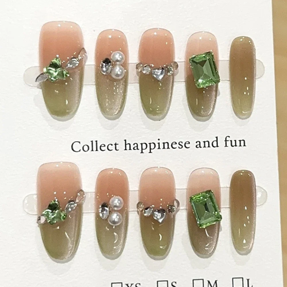 달콤하고 사랑스러운 만화 곰 롱 코핀 스틸레토 가짜 손톱 리본 진주 다이아몬드 꽃 고양이 눈 착용 가능한 가짜 손톱