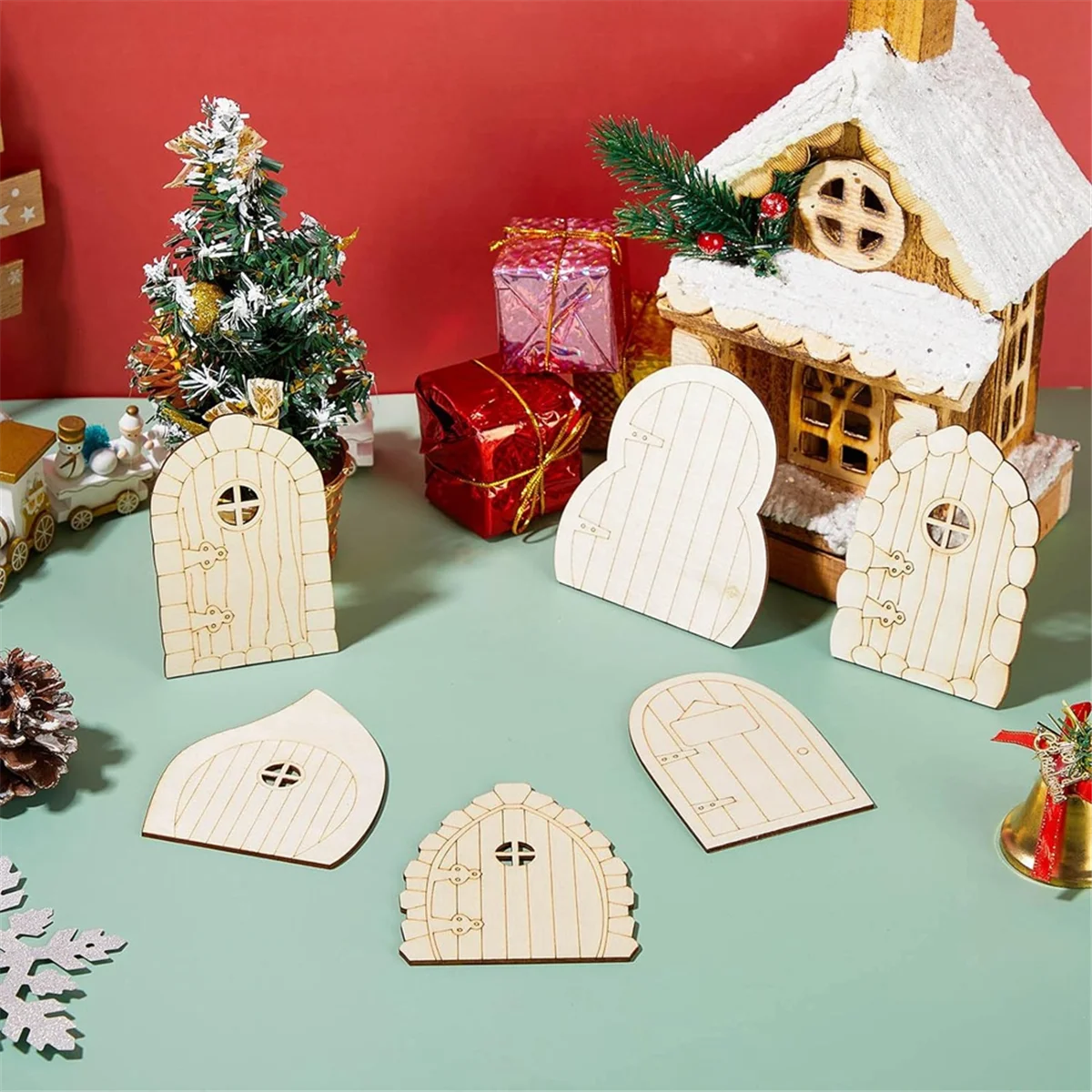 ABLK 48 Pcs Fairy Door Wooden Garden Doors Craft Mini Window Fairy House Kit Unfinished Miniature Door Unpainted Fairy Window