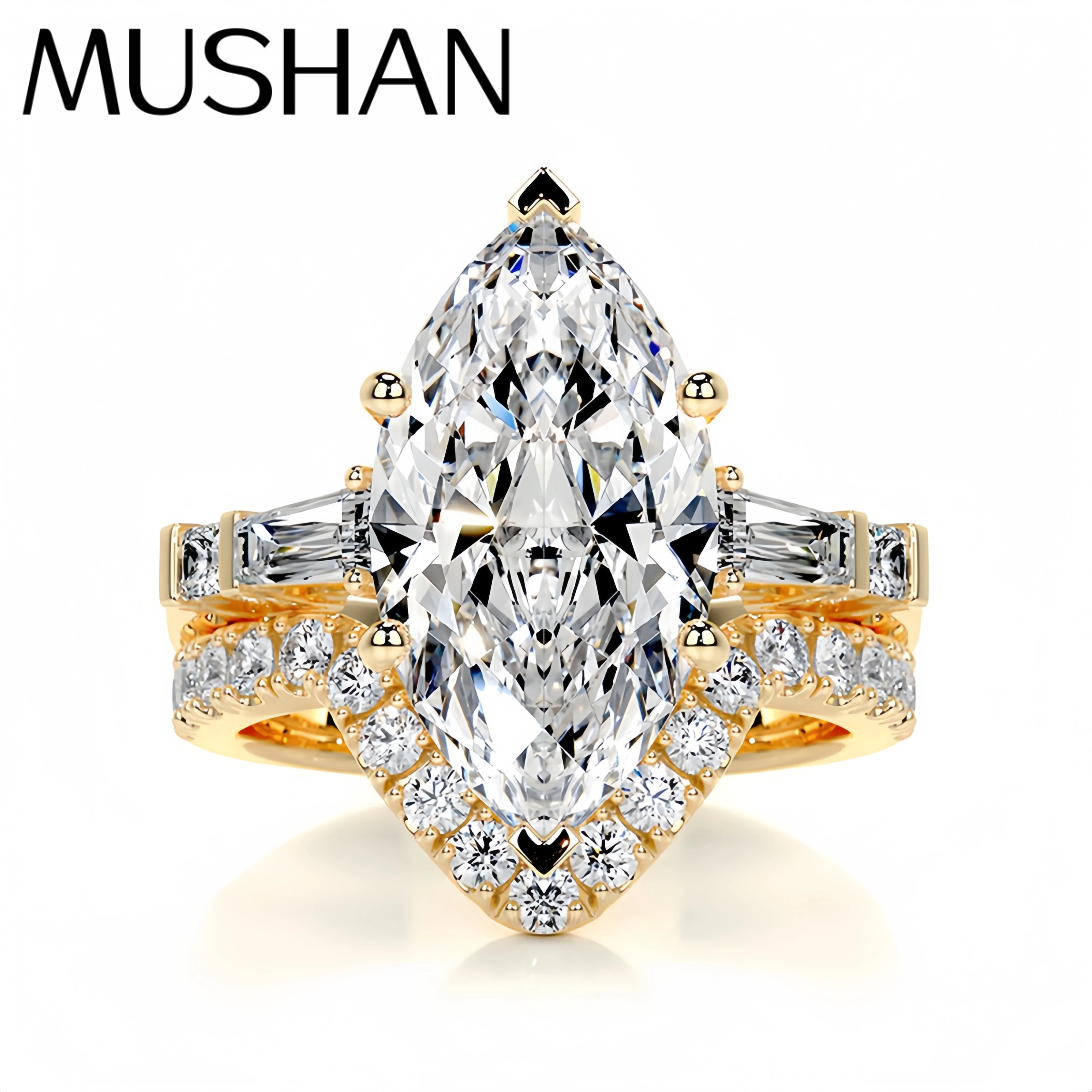 

MuShan Brand Jewelry 925 Sterling Silver Ring VVS Moissanite Present Ring for Her 18K Gold Plated MST Patent Fine Jewellery
