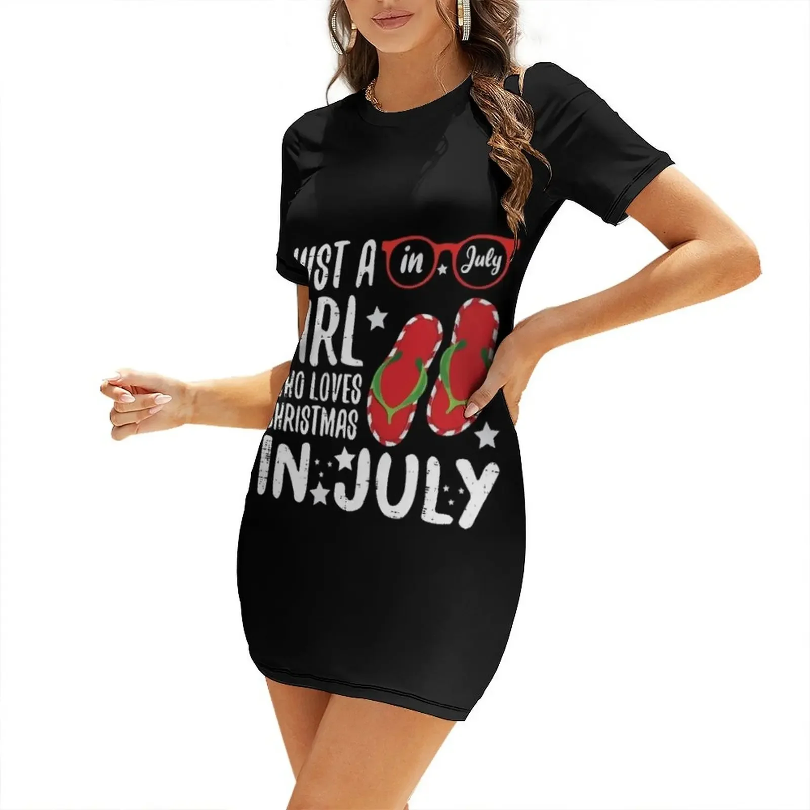 

Just A Girl Who Loves Christmas In July T-Shirt Short-Sleeved Dress Woman fashion summer woman dress 2025 dress