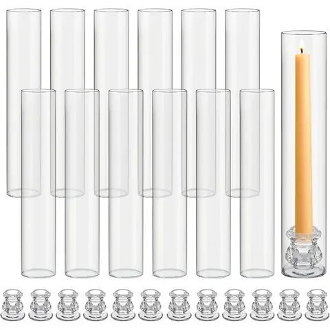 12-set glazen orkaan kandelaars 12,6 "glazen kandelaar met open uiteinde, buisvorm, bodemloos en 2,2" taper, heldere kandelaar