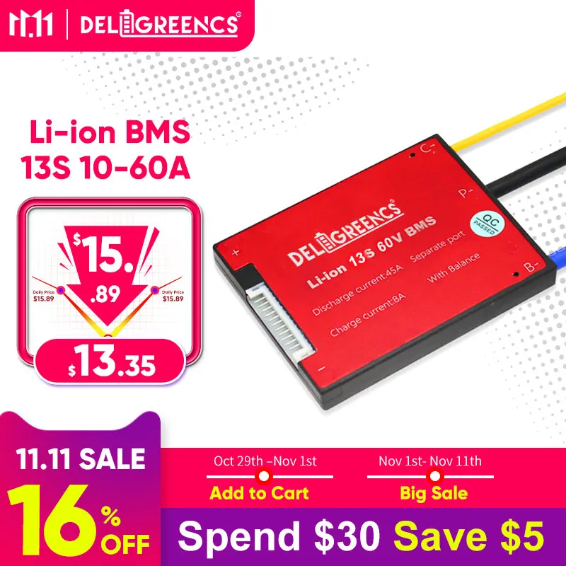 Bateria de lítio para bicicleta elétrica, 3.7v 13s bms 15a 20a 30a 40a 50a60a pcm/pcb/bms para 48v 18650 lincm pacote de bateria de íon de lítio para scooter