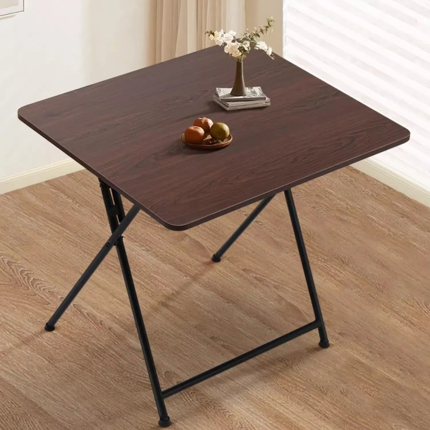 *&Modern Home Indoor Furniture MDF Round Coffee Table Solid Wood Legs Foldable Moisture-Proof