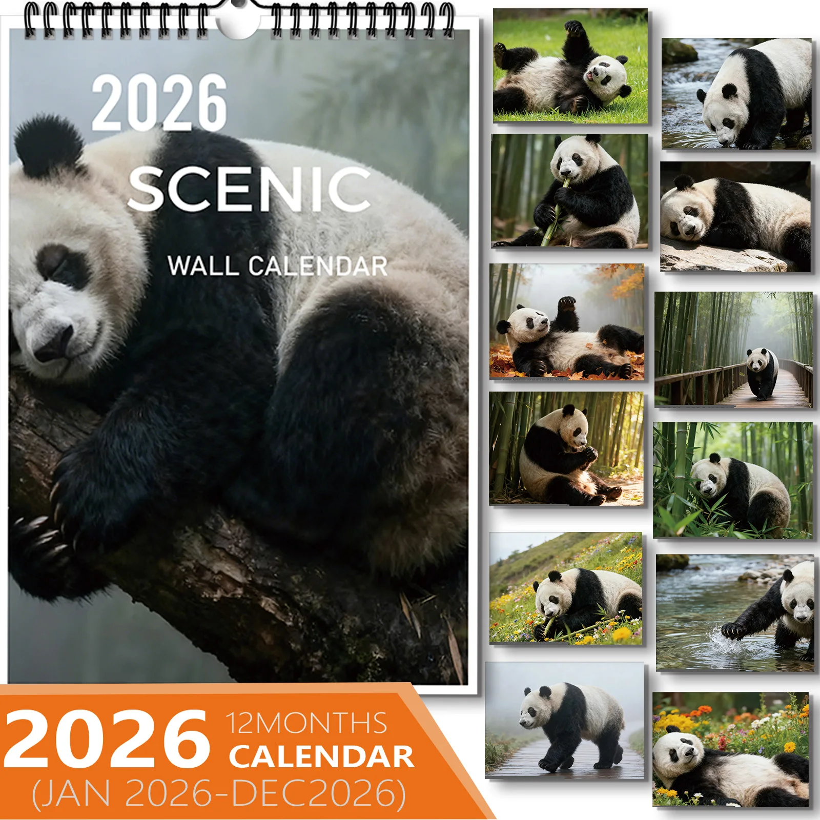 ปฏิทินแพนด้าป่าไผ่ที่มีเสน่ห์ 1 ชิ้น เหมาะสำหรับตกแต่งบ้าน เหมาะสำหรับคนรักสัตว์ป่า ของขวัญปีใหม่ที่ดี