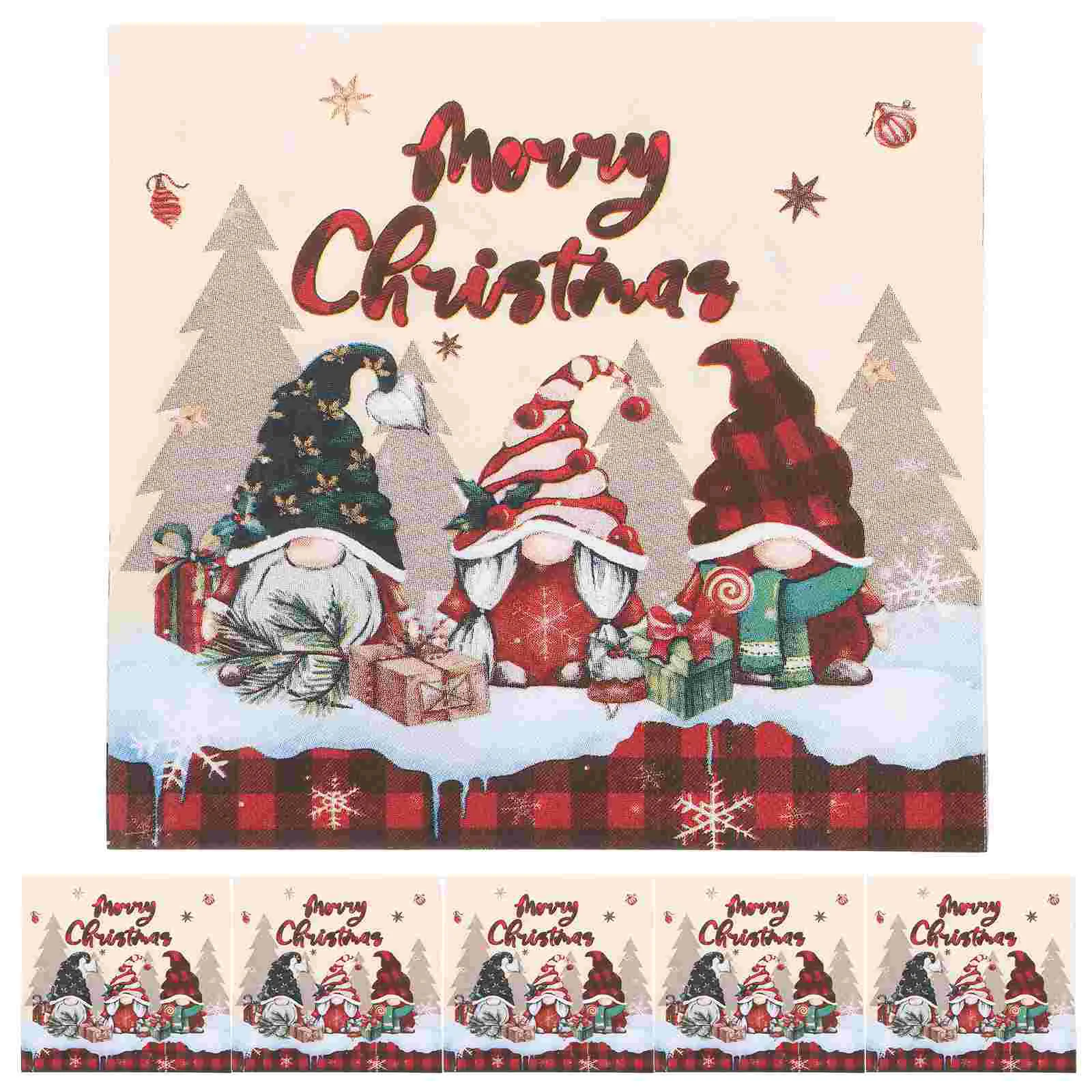 

20 Pcs Dwarf Plaid Napkin Christmas Toilet Papers Stripes Napkins Deer Tree for Xmas Ball Guest Cartoon Child