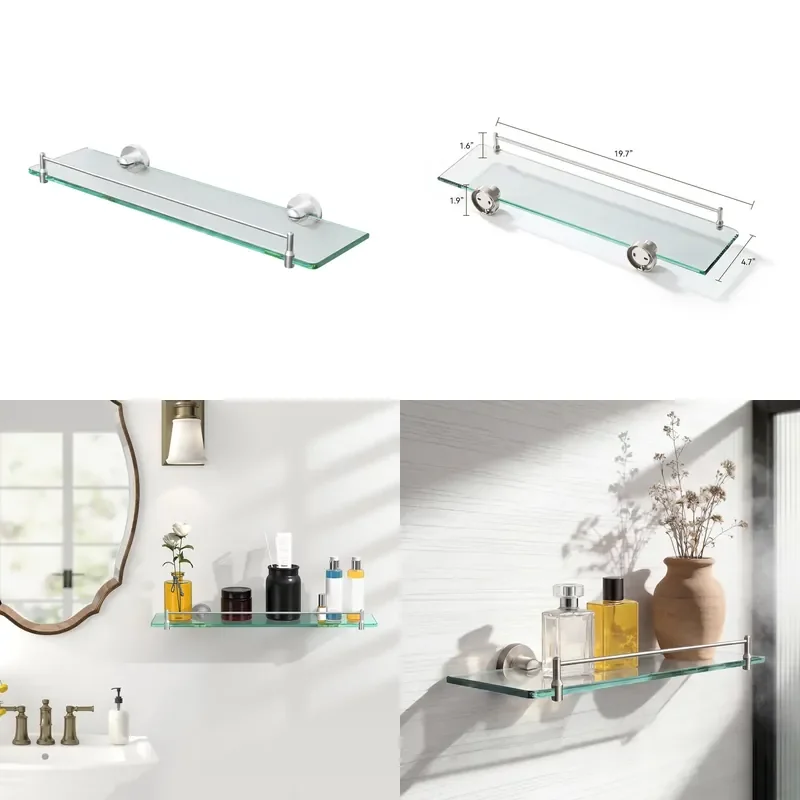 for Wall Mounted Tempered Glass Bathroom Rack Anti Drop Guardrail Floating Shower Storage Rack Hotel Household Glass Shelf