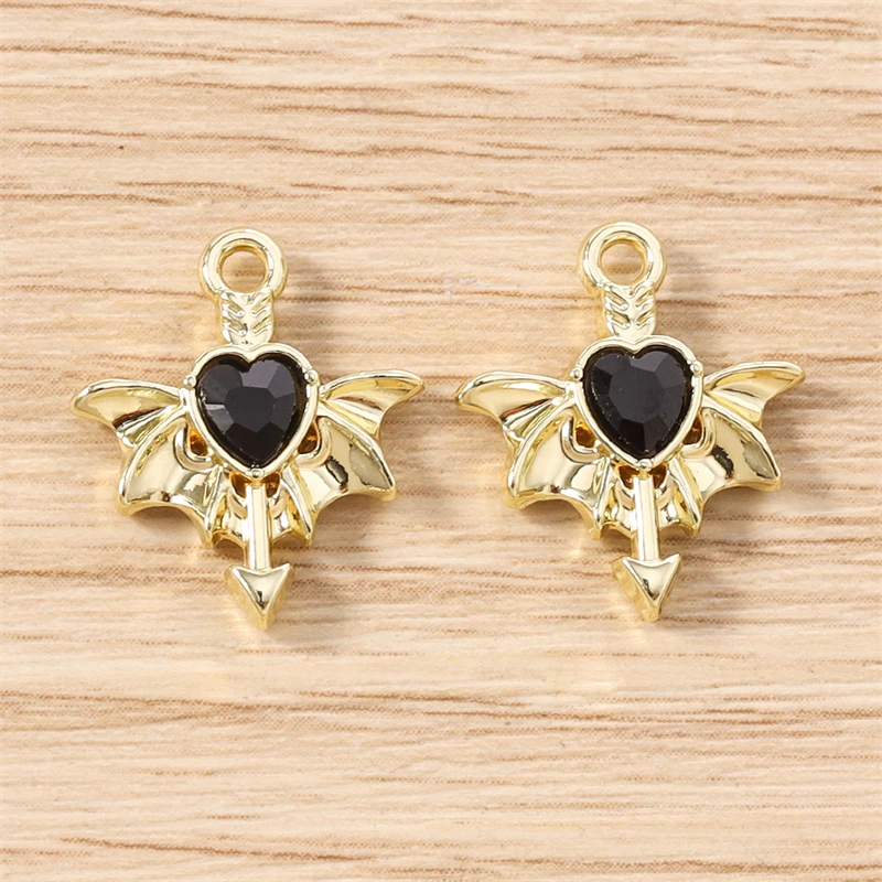 5 Stück 15 x 17 mm niedliche Kristall-Metall-Herz-Flügel-Charms-Anhänger für die Herstellung von Halsketten, Ohrringen, Armbändern, DIY-Handwerk, Schmuckzubehör – Detail 8