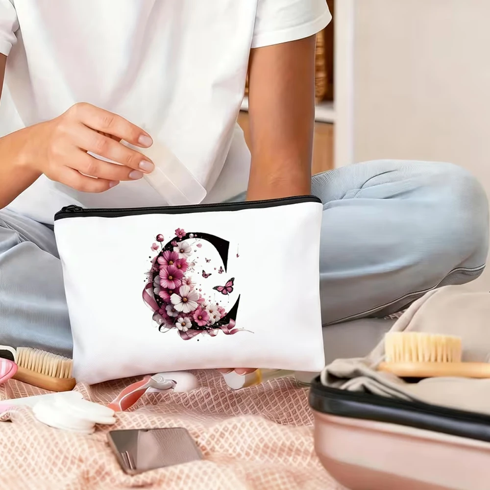 Floral Letter Toiletry Bag – a Must-Have for Wedding Season and Holidays – Suitable for Storing Cosmetics and Travel Essentials with Zipper Closure – Ideal Gift for Women, Sisters, Girls, and Nieces on Their Birthdays or Thanksgiving