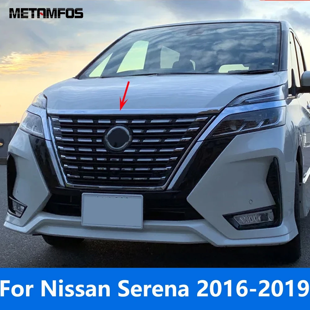

For Nissan Serena 2016-2018 2019 Chrome Front Engine Hood Bonnet Grille Lid Cover Upper Grille Grill Trim Exterior Accessories