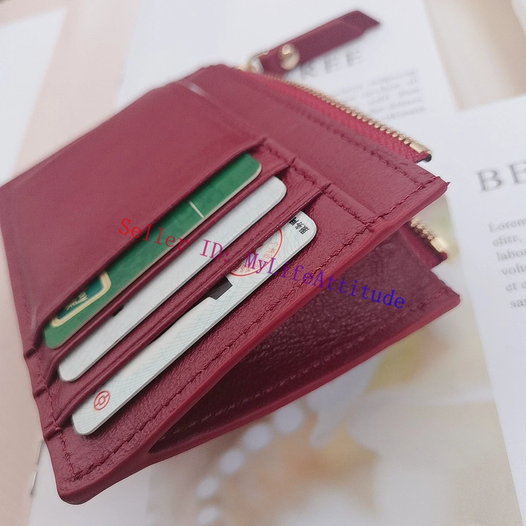 Solid Color Lambskin Zippy Card Holder Coin Purse Compact Wallet Intertexture Weaved Leather