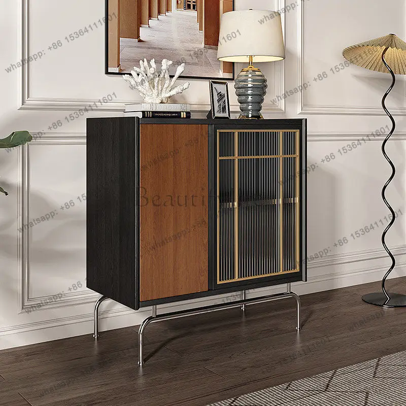 

Italian light luxury glass dining side cabinet small apartment living room simple storage entrance cabinet