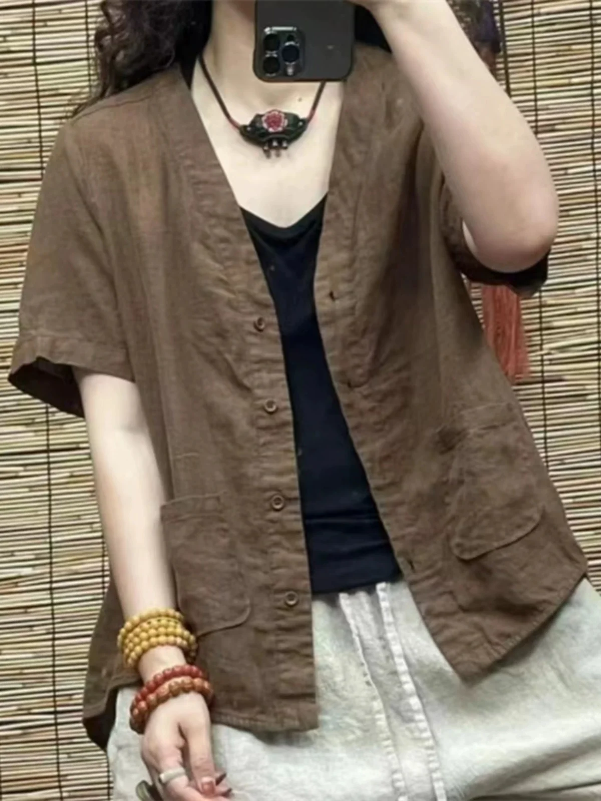 เสื้อคลุมผ้าลินินผ้าฝ้ายทรงหลวมสำหรับผู้หญิง สไตล์วินเทจ ผ้าบางเบา เหมาะสำหรับฤดูร้อน สไตล์เกาหลี รุ่นเล็ก ใส่ทำงานได้