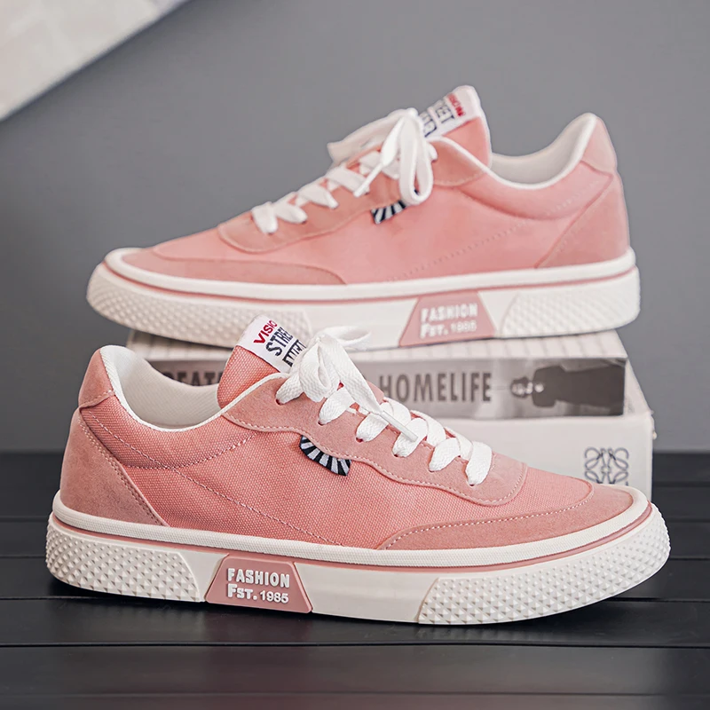 

Hot Sale Pink Men's Vulcanized Shoes Fashion Summer Canvas Shoes Men Board Shoes Breathable Flat Man Casual Shoes zapatos hombre