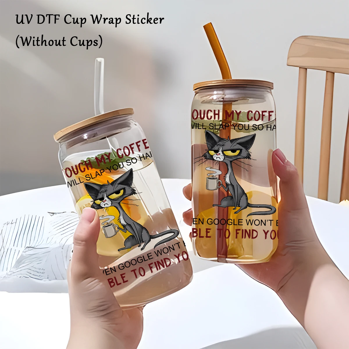 1PC Cat UV Transfer Sticker,DIY Waterproof Transfer Sticker,Animal Pattern DTF Stickers For Glass Cup,Glass Cup Gift Decoration