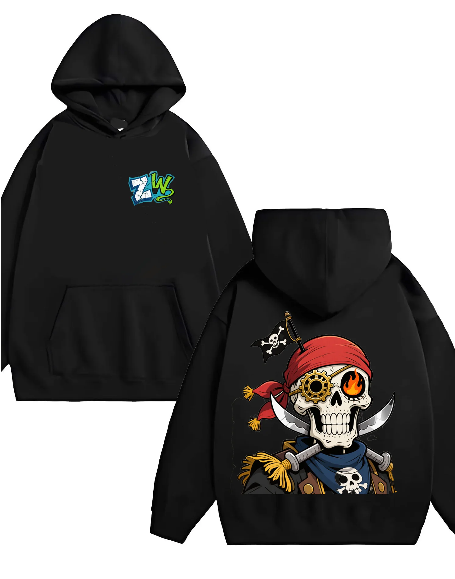 سويت شيرت بغطاء للرأس عالي التحمل 330G لكل من الرجال والنساء، مريح، عصري، مع أنماط قرصان مطبوعة على جرافيتي الشارع