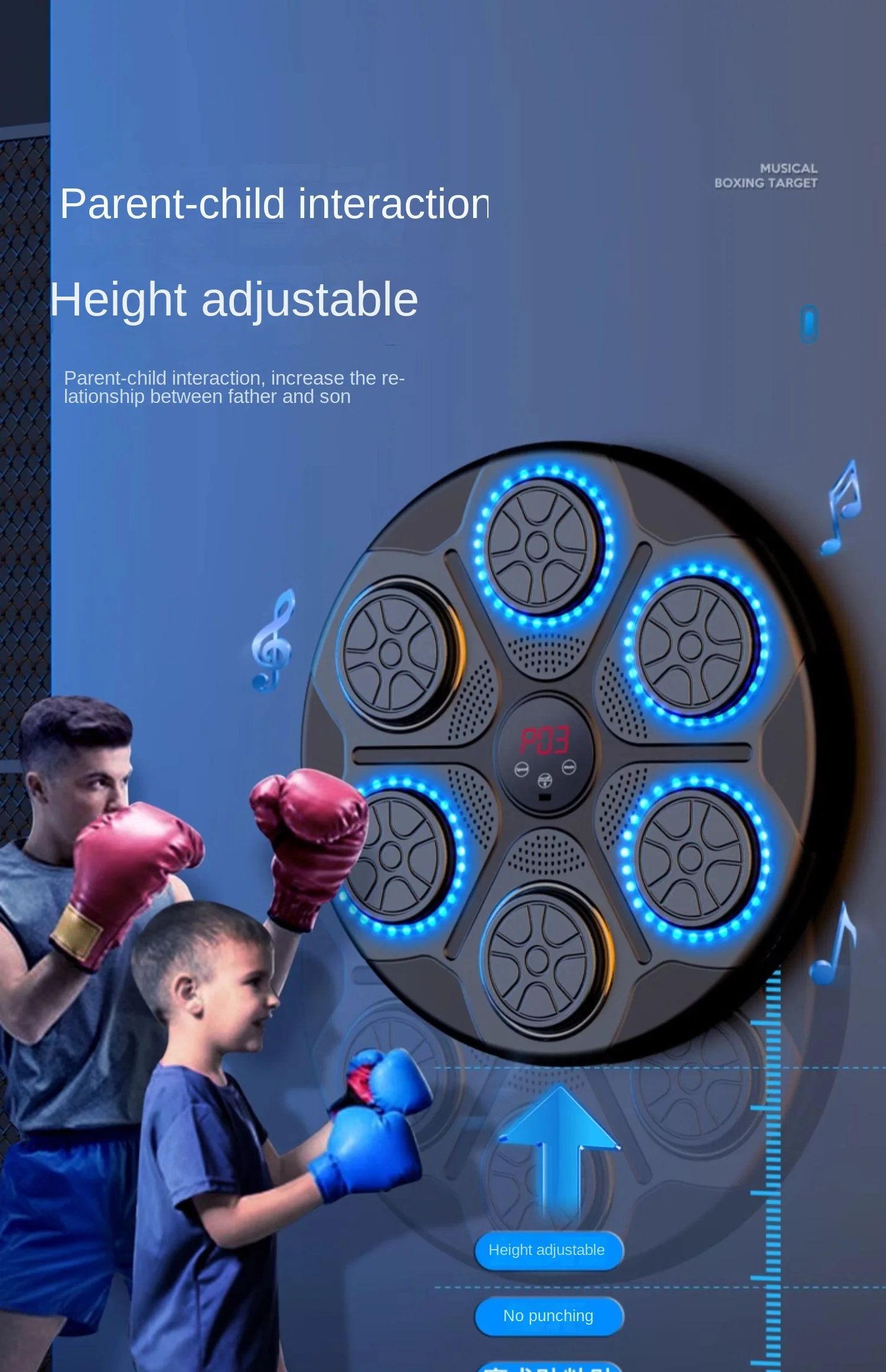 Intelligent music boxing machine for home use, adult and child indoor electronic target training equipment