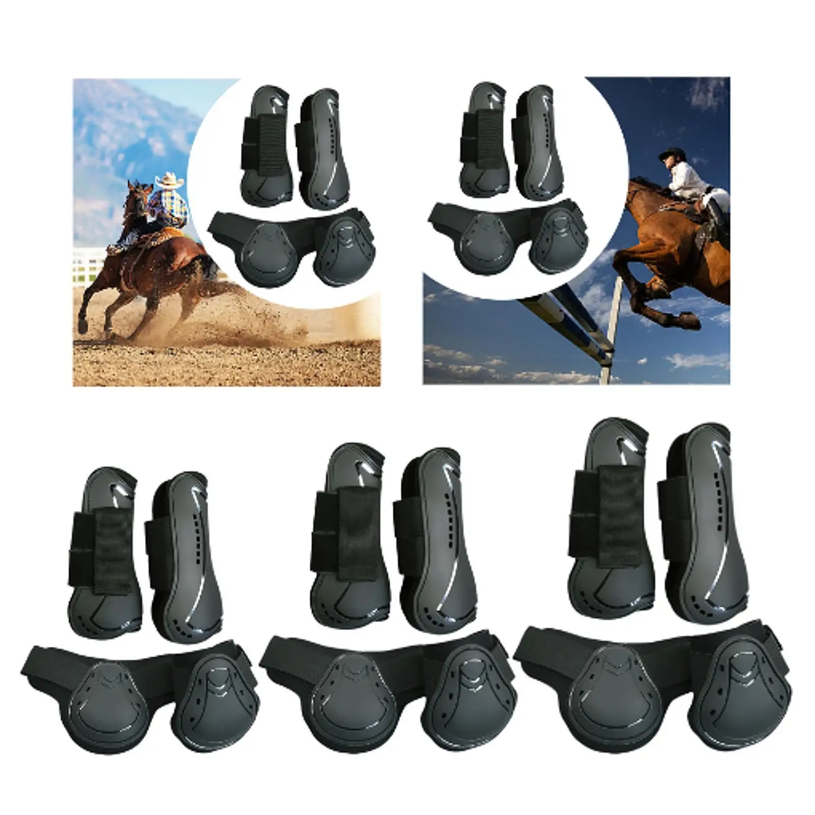 4 pezzi Stivali per tendine da cavallo Stivali da cavallo per gambe anteriori e posteriori Leggings per cavalli Ingranaggi di protezione per sessioni di guida in fondo