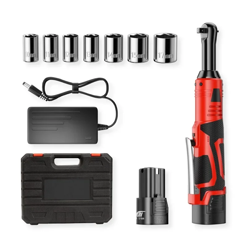 100N.m 18V Lithium Battery Rechargeable Electric Wrench Portable 3/8 Ratchet Wrench 90 Degree Power Tool Wrench Repair Tool