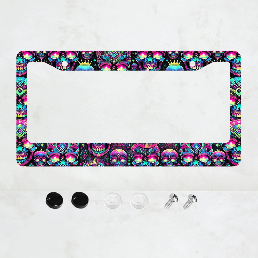 skeleton design aluminum license plate frame, 12x6 inch universal adapter, black license plate bracket with screws