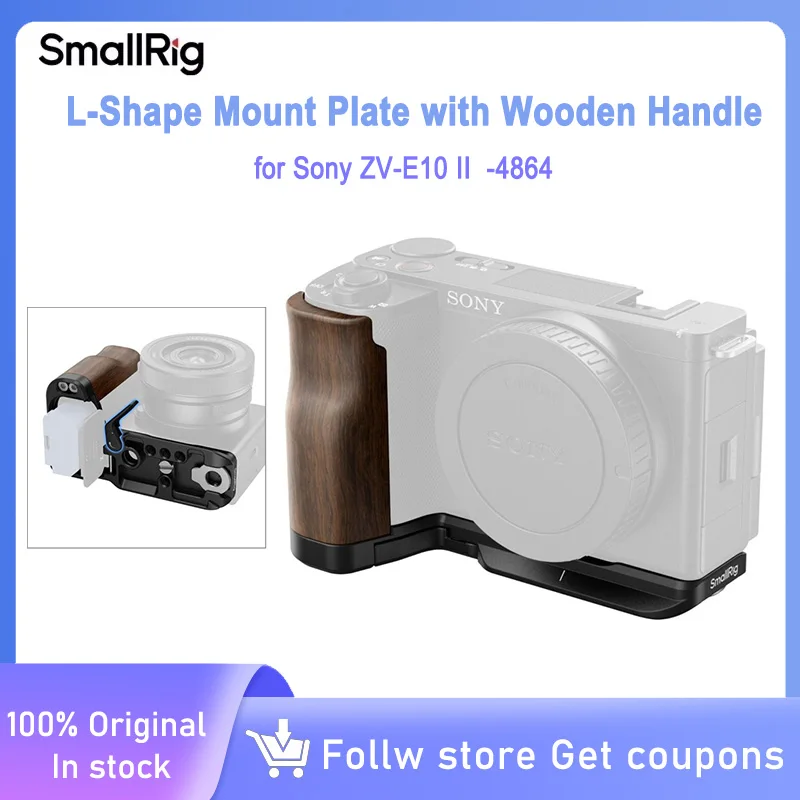 

SmallRig L-Shape Mount Plate with Wooden Handle for Sony ZV-E10 II Built-in Arca-Swiss Quick Release Plate for Tripod Stabilizer