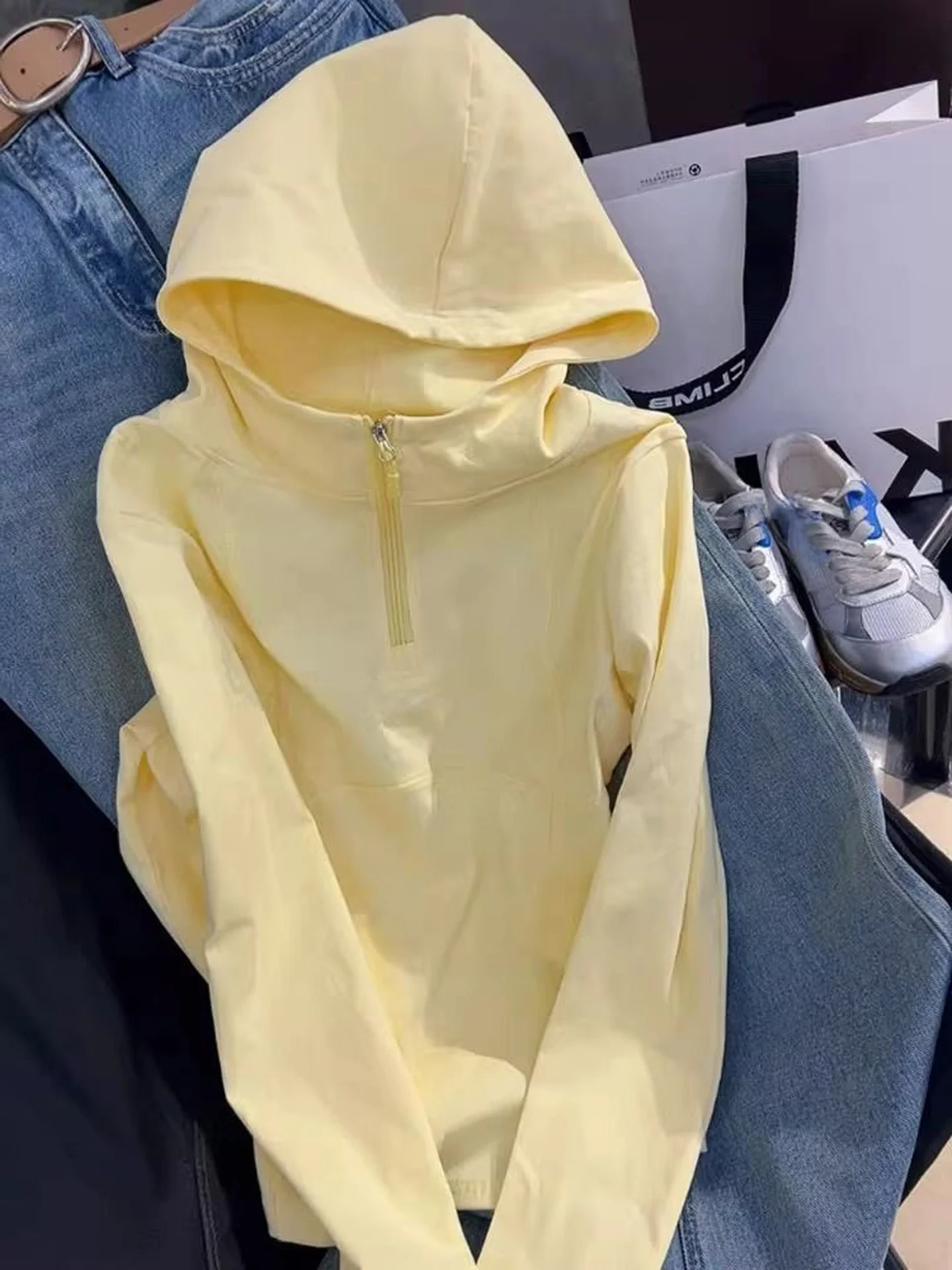 Fashionable Hooded Yellow Long Sleeve Sweatshirt Women's Autumn New Style Casual Slimming Base Shirt Top French Style Loose Fit