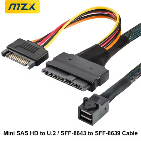 Mini SAS SFF-8643 to U.2 SFF-8639 Cable Converter NVMe SSD Internal PCIe 4.0 15Pin SATA Power Connector PC Computer Accessories