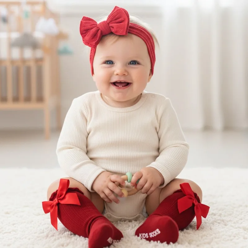 Clothing Accessories for Baby Birthday Parties，Double Bow Baby Headband and Socks Set Cute Princess Style Baby Two-piece Set