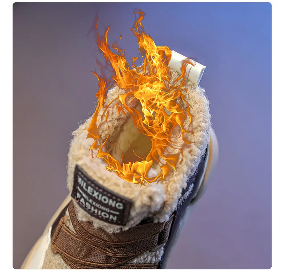 Faux Fur Winter Boots For Children Thick Warm Teenager Kid's Snow Boots Anti-slippery Padded Cotton Shoes For Boys Girls