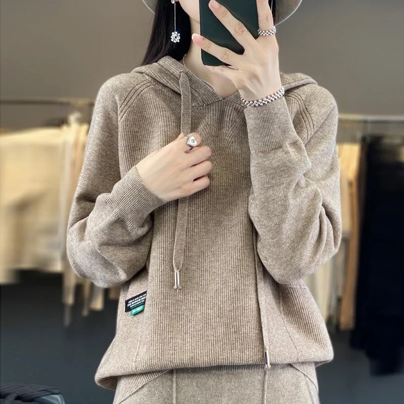 New autumn and winter style temperament Andy plush pullover thick hooded loose sweater for women's knitwear