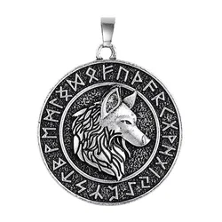 1pc Nordic Viking Pirate Odin Sitting Celtic Wolf Head Pendant Necklace Retro Rune Double Sided Pendants Making Jewelry