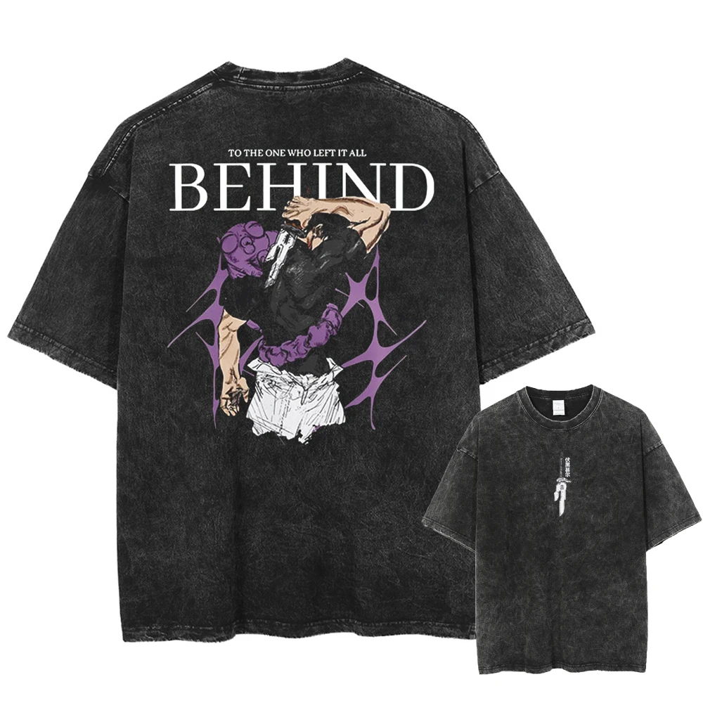 Camiseta con estampado Fushiguro Toji, camiseta lavada de gran tamaño de Anime para hombres y mujeres, camiseta de algodón Harajuku Gojo Satoru Jujutsu Kaisen, ropa