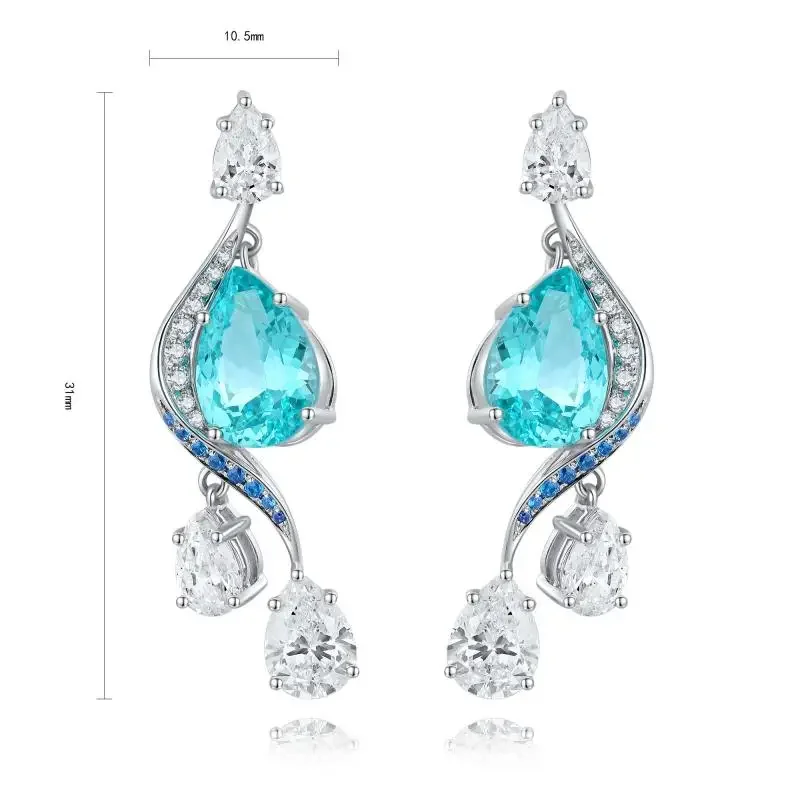 RUIF 2024 New Popular Pear Shape S925 Silver 6.23ct Lab Grown Paraiba Sapphire Earrings Wedding Party