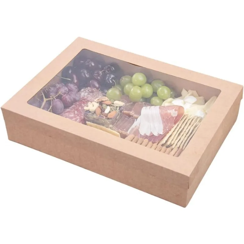 Cater Tek 14.3 x 10 x 3.2 Inch Baked Goods Boxes 100 Insert Tab Lock Window Pastry Boxes - Window Lids Easy Assembly