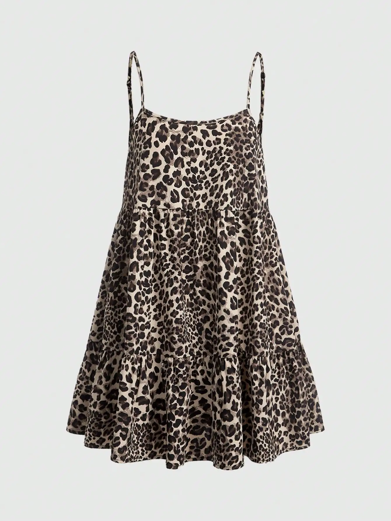 

Leopard Print Tiered Mini Dress with Thin Straps for Summer Holiday