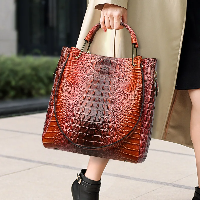 

Large Capacity Retro High Quality Crocodile Leather Handbag Luxury Design Women Fashion Shoulder Tote Bag
