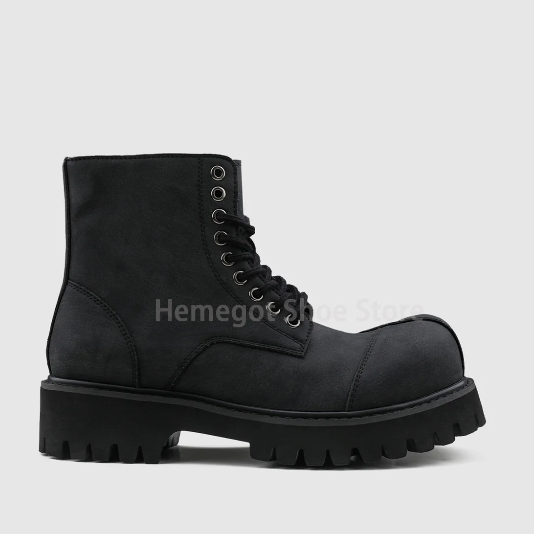 Thick Soled Round Toe Boots for Men High Top Lace-Up High Quality Booties Males Breathable and Comfortable Outdoor Casual Shoes