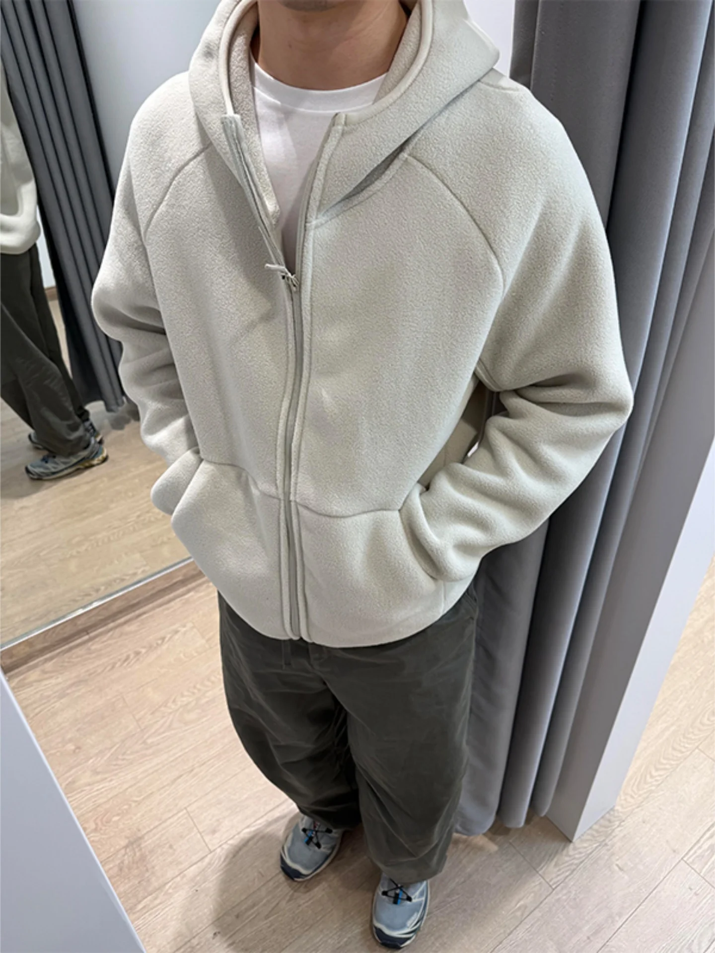 

Men's Double-Sided Fce Jaet Thiened Winter Outdoor Spor Lightweight Coat Warm Breathable Zipper Closure Casual Jaet