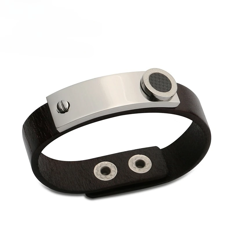 ROXI | Men Personalized Leather Bracelets Stainless Steel.Punk Black Luxury Jewelry 21cm Hip Hop Gifts Fashion Dropshipping