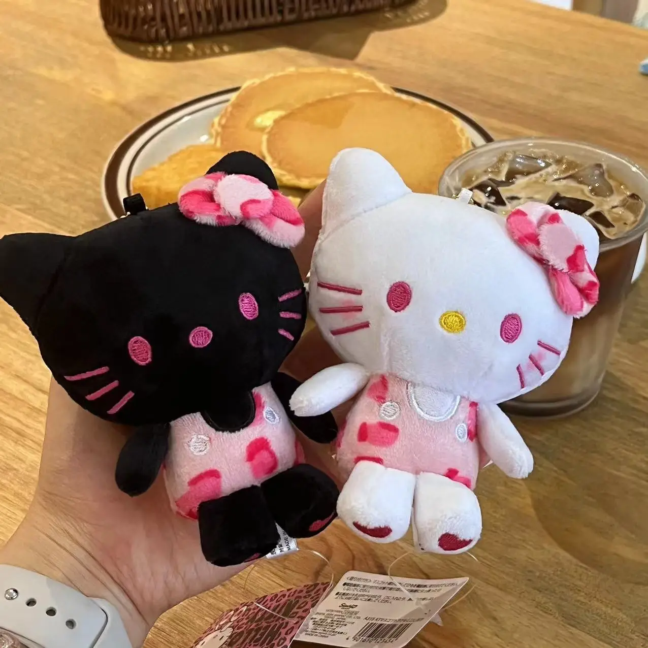 Olá kitty leopardo impressão brinquedos de pelúcia kawaii mochila pingente chaveiro acessórios menina aniversário criativo presentes periféricos