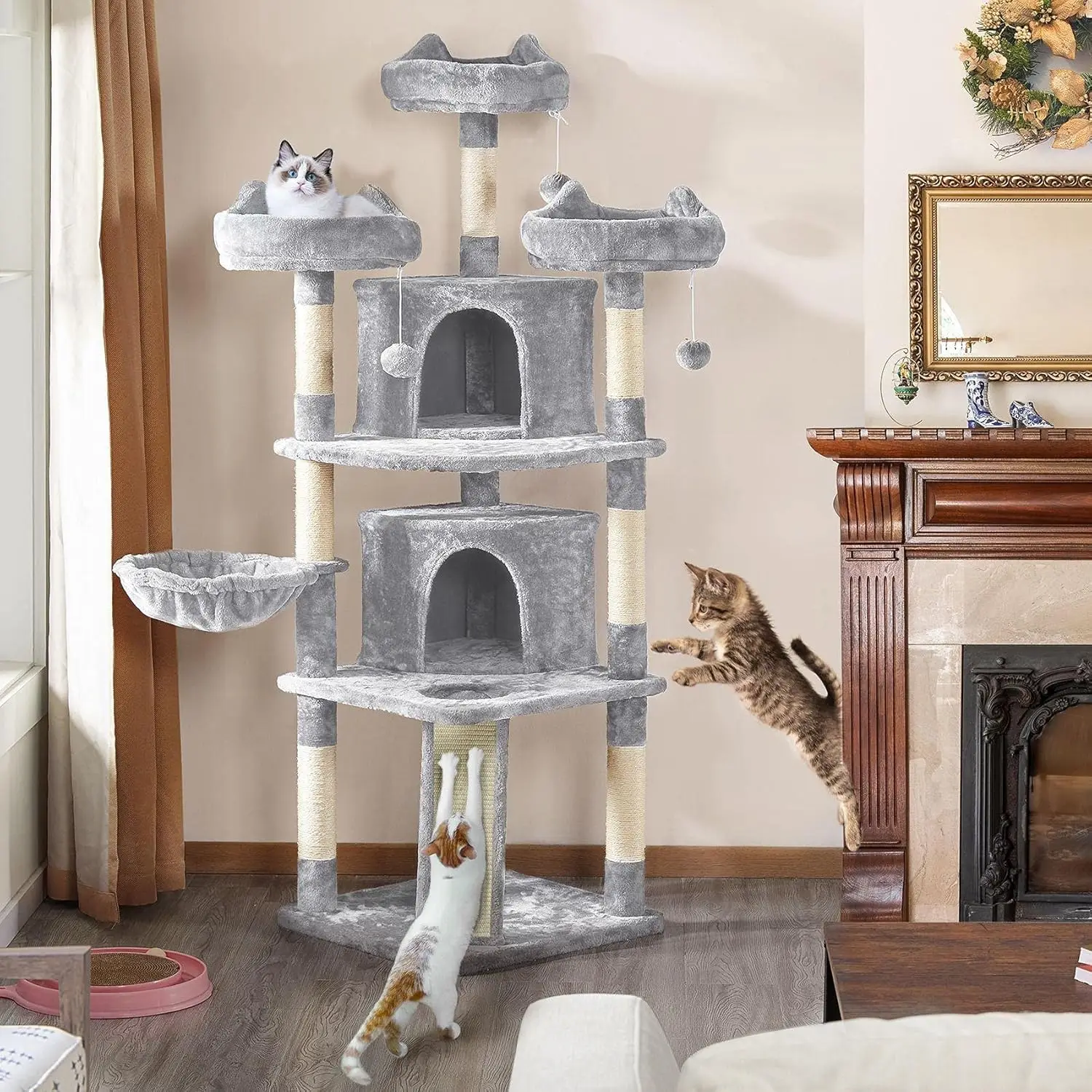 68.5in Multi-Level Cat Tree Large Cat Tower with Sisal-Covered Scratching Board & Scratching Posts