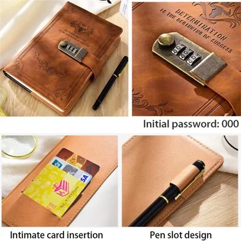 A5 200 Pages Retro Password Book with Lock Diary Thickened Creative Hand Ledger Student Notepad Stationery Notebook Binder